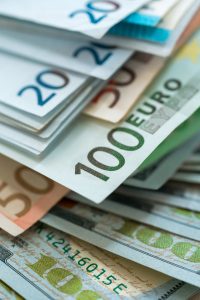 Euro and USA dollar money banknotes background