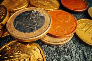 Macro photo of golden Euro cent coin